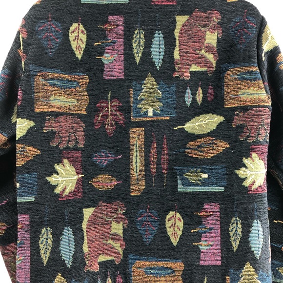 Vintage 90s Winding River tapestry coat nature animals black - Picture 5 of 11